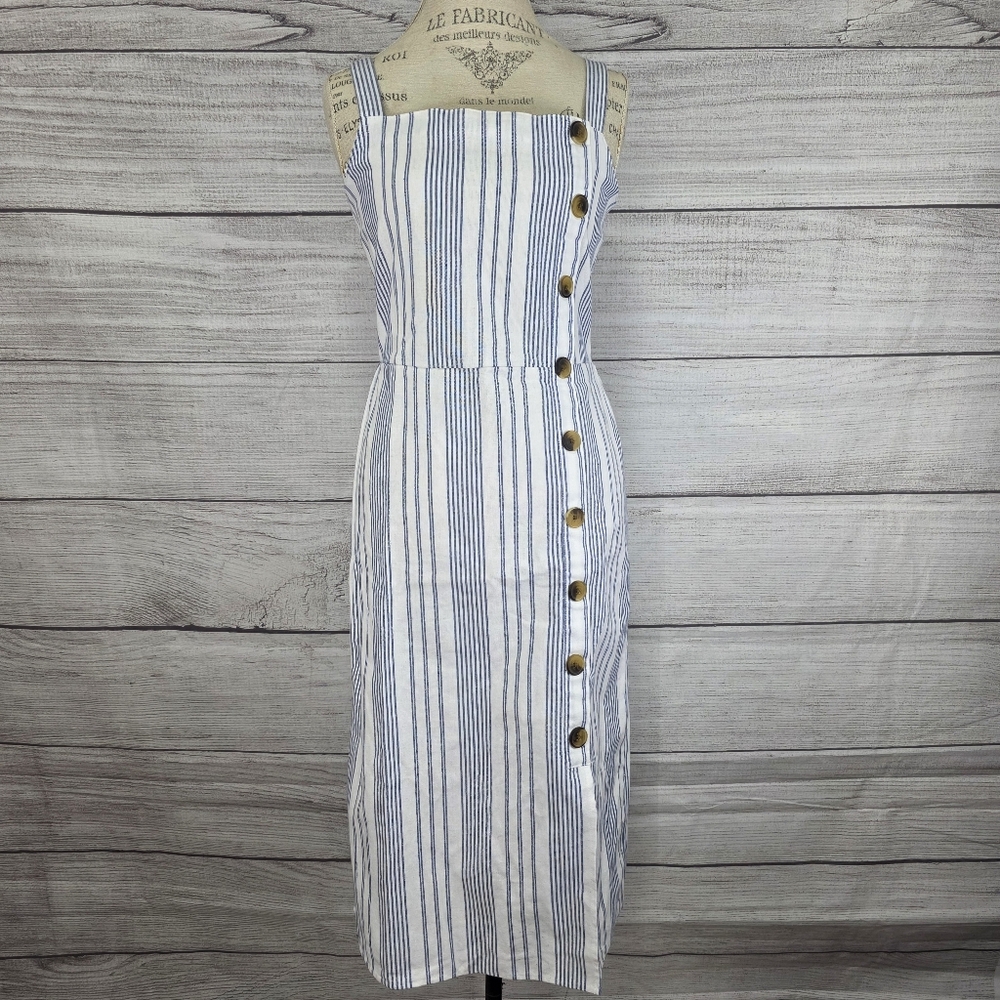 Robert Louis Blue And White Striped Button-Down Midi Dress
